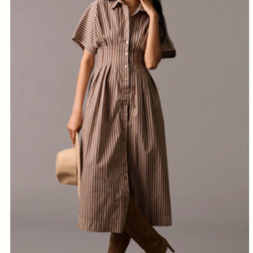 THE TOBIE BUTTON-FRONT PLEATED SHIRT DRESS BY EXQUISE